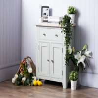 Modern Grey Painted Small 2 Door 1 Drawer Sideboard Cabinet Chalked Oak Top 70cm Wide