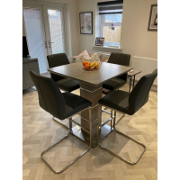 Grey Concrete Kitchen Breakfast Bar Table Metal Base 80cm Square