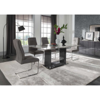 Donatella High Gloss Grey Marble Rectangular 160cm Medium Dining Table Wood Base