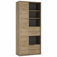 Traditional Tall Oak Finish 4 Drawer 1 Door Living Room Bookcase Cupboard Unit 197x86cm
