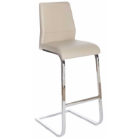Taupe Faux Leather Upholstered Kitchen Bar Stool Chrome Base with Foot Rest