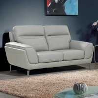 Vitalia Light Grey Fixed 2 Seater Leather Sofa on Grey Metal Legs Padded Armrest 170cm
