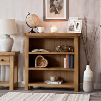 Retro Natural Grain Oak Wood Study Living Room Small Bookcase with 3 Shelves 90x90cm