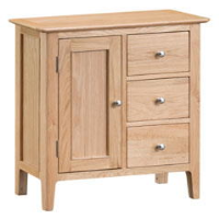 Modern Style Smoked Oak Wood Large 3 Drawer Living Room Cupboard With Shelf 75 x 70cm