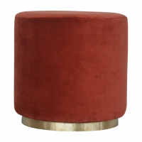 In1428 Rust Velvet Footstool With Gold Base