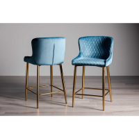 Modern Petrol Blue Velvet Fabric Kitchen Bar Stool with Matt Gold Plated Legs 97x56cm