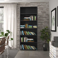 Modern Tall Black Woodgrain 5 Open Shelf Living Room Bookcase 221.7x89.2cm
