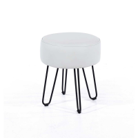 Soft Furnishings Grey Pu Upholstered Round Stool With Black Metal Legs