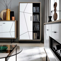 Modern Black White and Walnut 85cm Wide 1 Door Part Cupboard Open Bookcase