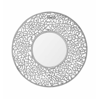 Modern Round Metal Abstract Design Board Fame Large Mirror in Silver 80cm Diameter