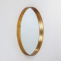 Modern Style Wide Flat Gold Gilt Leaf Metal Frame Round Wall Mirror 70cm Diameter