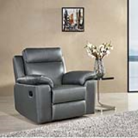 Modern Manual Recliner Armchair Grey Leather Upholstered Pocket Sprung Seating