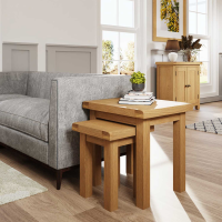 Medium Oak Natural Nest Of 2 Side Tables Lacquered Finish Rustic Style