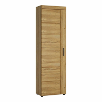 Medium Oak Tall Slim Storage Media Cupboard LH 5 Shelves 195cm Tall