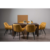 Modern Turin Dark Oak 165 to 225cm Extending Dining Table Set 6 Yellow Fabric Chairs
