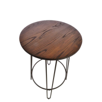 Small Round Kitchen Bar Table on Steel Hairpin Legs Elm Wood Top 69cm Diameter