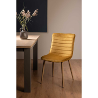 Modern Mustard Yellow Velvet Fabric Kitchen Dining Room Chair on Rustic Oak Legs