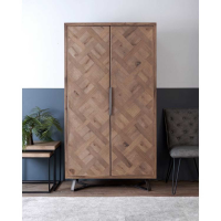 Industrial Style Imperial Aged Oak Wood 2 Door Drinks Cabinet With 24 Bottle Holders, Drawer And Shelves 184 x 100cm