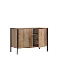 Rustic Oak 2 Door Sideboard Storage Cupboard Black Metal Frame