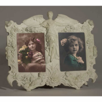 Art Nouveau Double Photo Frame White Clay Paint