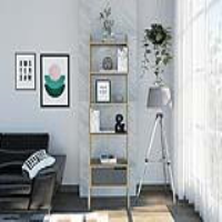 Modern Tall Bleached Pine Finish 4 Open Shelf 1 Drawer Ladder Bookcase 178x56cm