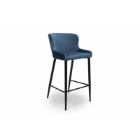 Quilted Blue Velvet Fabric Traditional Kitchen Breakfast Bar Counter Stool 97.5x53.5x48.5cm