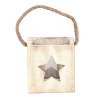 Washed Wood Star Tealight Candle Holder