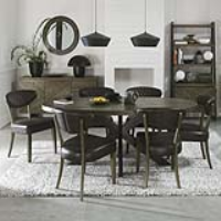 Dark Oak Oval Large 200cm Dining Table with 6 Grey Vintage Faux Leather Chairs Set