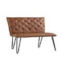 Pair of Dining Benches Tan Brown Leather Upholstered Metal Hairpin Legs 90cm Wide