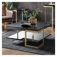 Modern Coffee Table Black and Gold Metal Geometric 90cm Square