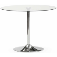 Modern Round Clear Glass Top Dining Table Chrome Base 100cm Diameter