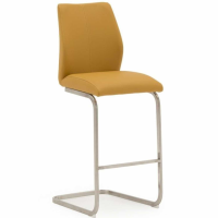 Irma Pumpkin Yellow Faux Leather Kitchen Bar Chair On Cantilever Brushed Steel Legs