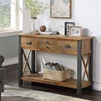 Urban Elegance Reclaimed Wood 4 Drawer Living Room Console Hall Table With Underneath Shelf 79 x 122cm