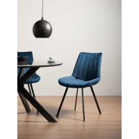 Modern Blue Velvet Fabric Kitchen Dining Chair Black Metal Legs