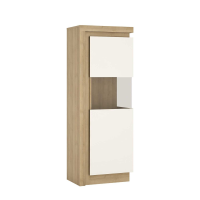 Modern Tall Narrow Display Cabinet in Oak White High Gloss 164cm High RHD