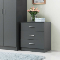 Modern Grey 3 Drawer Bedroom Large Bedside Chest with Metal Handles 69 x 60cm