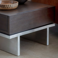 Modern Low Dark Wood And Metal Sofa Bedside Side Lamp Table 1 Drawer