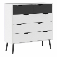 Retro Modern White and Black Matt Chest of 5 Drawers (2+3) Scandinavian 99cm Wide