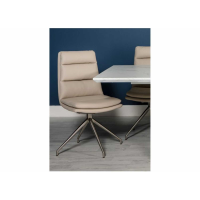 Taupe Cream Swivel Dining Chair Faux Leather Stainless Steel Legs