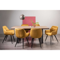 Tivoli Weathered Oak 190 to 240cm Extending Dining Table Set 6 Mustard Fabric Chairs