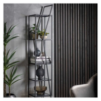 Slim Single Open Display Unit Black Finish Metal 5 Glass Shelves 190 x 35cm