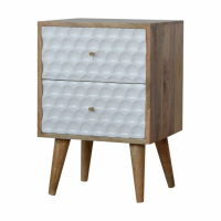 Nordic Style Mango Wood Honeycomb Carved 2 Drawer Bedroom Bedside Cabinet 59x40cm