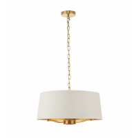 Traditional Light Brushed Gold Finish White Silk Shaded Ceiling Pendant Light 150 x 50cm