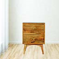 Nordic Rustic Natural Mango Wood 2 Drawer Bedside Unit Table Cabinet Nightstand
