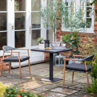Grey Rattan Outdoor Garden 2 Seater Bistro Set Frosted Glass Top Scandi Style