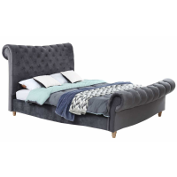 Sloane Modern 5 Feet King Size Velvet and Solid Wood Bed in Grey 131x168cm