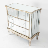 Annabelle French Silver Gilt Leaf Mirrored Chest Of Four Drawers