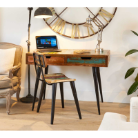 Small Laptop Desk Dressing Table Rustic Painted Recycled Reclaimed Boat Wood With 2 Drawers Urban Chic Black Metal Legs