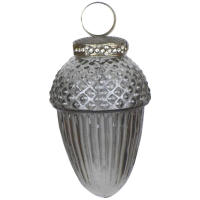 The Noel Smoked Midnight Antique Large Acorn Bauble in Grey 17x7cm