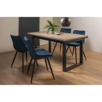 Tivoli Weathered Oak 4 to 6 Seater Extending Dining Set 4 Seurat Blue Faux Leather Chairs